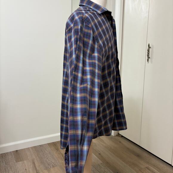 Perry Ellis Men's Blue Plaid  Long Sleeve  Button Down Shirt XXL - Picture 2 of 5